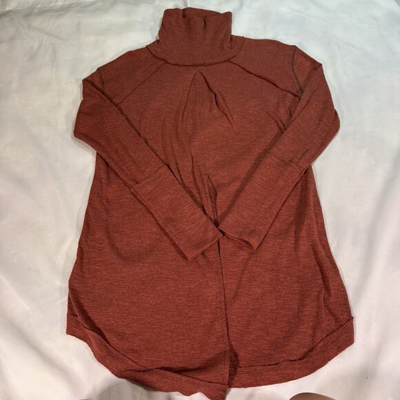 We The Free Size S Long Sleeve Split Back Turtleneck Raw Seams Rust Orange - Picture 7 of 7